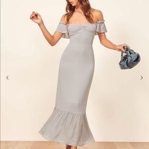 Reformation butterfly dress in fog